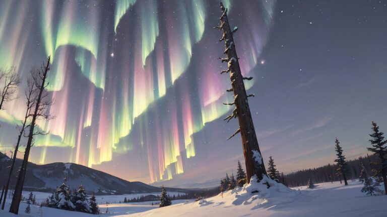 雪山/オーロラ/イラスト素材