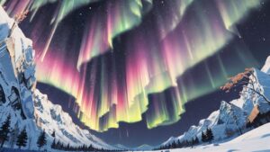 雪山/オーロラ/イラスト素材