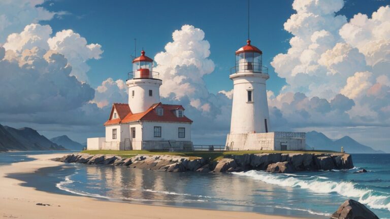 灯台/海/砂浜/イラスト素材