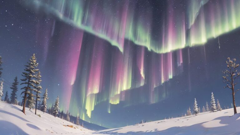 雪山/オーロラ/イラスト素材