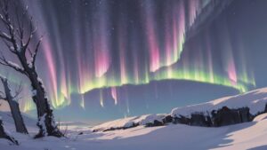 雪山/オーロラ/イラスト素材