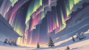 雪山/オーロラ/イラスト素材