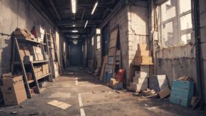 通路/廃墟/段ボール/イラスト素材