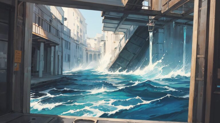 廃墟/海/イラスト素材