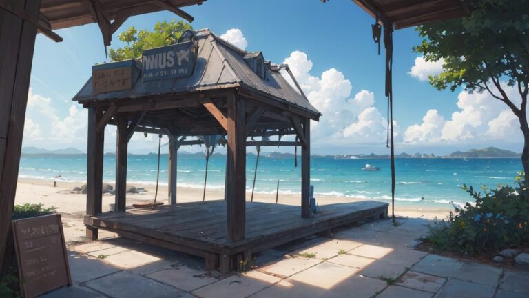 海/砂浜/拠点/廃墟/イラスト素材