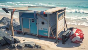 海/砂浜/廃墟/イラスト素材