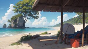 海/砂浜/拠点/廃墟/イラスト素材