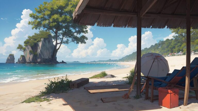 海/砂浜/拠点/廃墟/イラスト素材