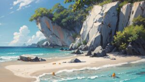 海/砂浜/断崖絶壁/イラスト素材