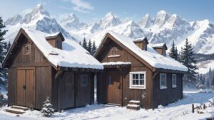 雪景色/納屋/小屋/イラスト素材