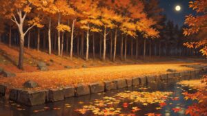 紅葉/落ち葉/秋/夜/イラスト素材