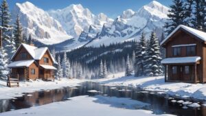 雪景色/家/冬/イラスト素材