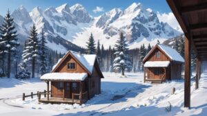 雪景色/家/冬/イラスト素材