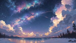 幻想的な空/夜空/海/イラスト素材