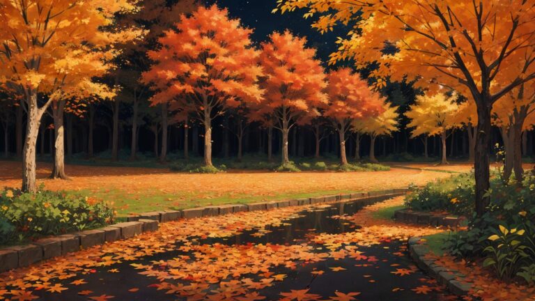 紅葉/夜景/秋/イラスト素材