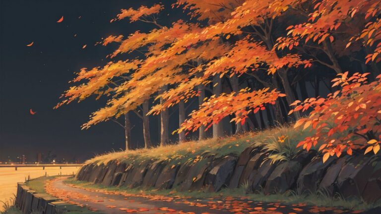 紅葉/夜景/秋/イラスト素材