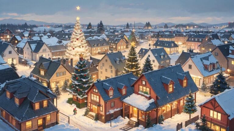 クリスマス/ホワイトクリスマス/クリスマスツリー/イラスト素材