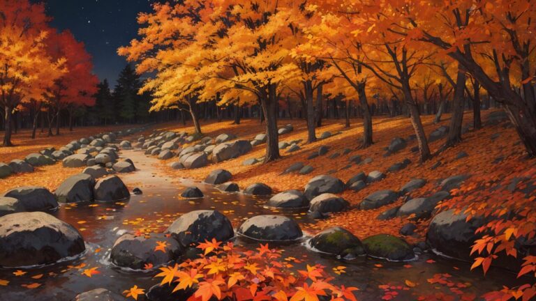 紅葉/夜景/秋/イラスト素材