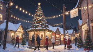 クリスマス/ホワイトクリスマス/クリスマスツリー/イラスト素材