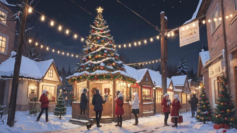 クリスマス/ホワイトクリスマス/クリスマスツリー/イラスト素材