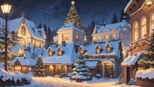 クリスマス/ホワイトクリスマス/クリスマスツリー/イラスト素材