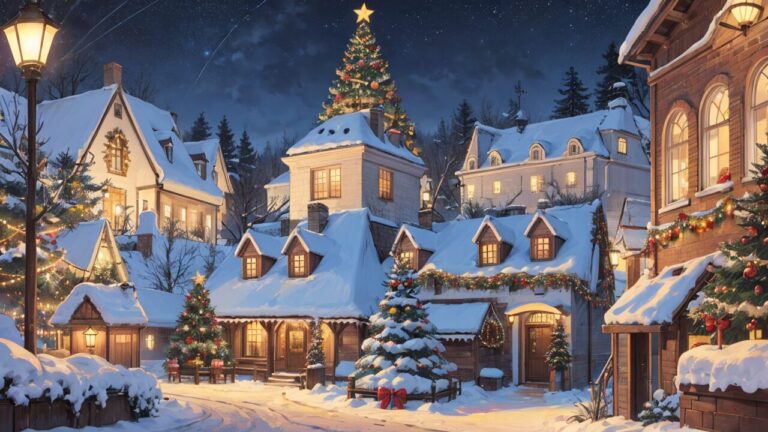 クリスマス/ホワイトクリスマス/クリスマスツリー/イラスト素材