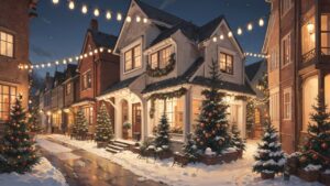 クリスマス/ホワイトクリスマス/クリスマスツリー/イラスト素材