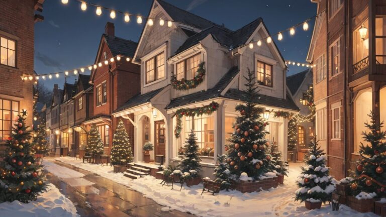 クリスマス/ホワイトクリスマス/クリスマスツリー/イラスト素材