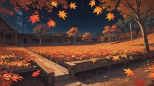 紅葉/夜景/秋/イラスト素材