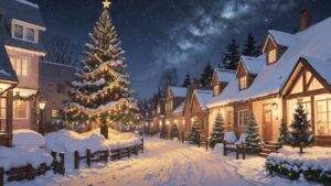 クリスマス/ホワイトクリスマス/クリスマスツリー/イラスト素材