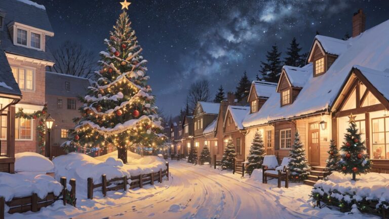 クリスマス/ホワイトクリスマス/クリスマスツリー/イラスト素材