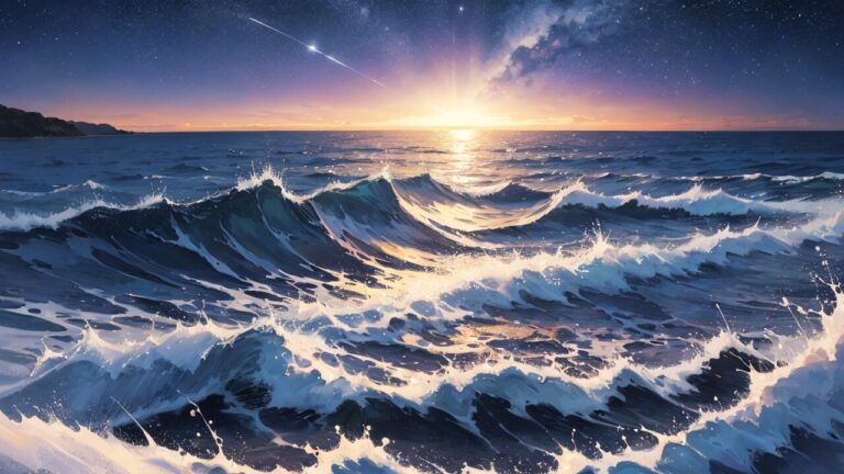 海/大きな波/地平線/イラスト素材