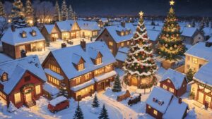 クリスマス/ホワイトクリスマス/クリスマスツリー/イラスト素材