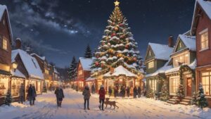 クリスマス/ホワイトクリスマス/クリスマスツリー/イラスト素材