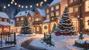 クリスマス/ホワイトクリスマス/クリスマスツリー/イラスト素材