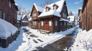 冬/雪景色/家/イラスト素材