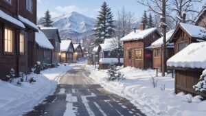 冬/雪景色/家/イラスト素材