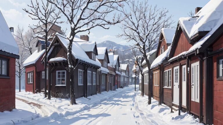 冬/雪景色/家/イラスト素材