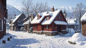 冬/雪景色/家/イラスト素材