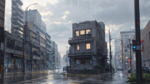 市街地/雨/イラスト素材