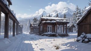 冬/雪景色/家/イラスト素材