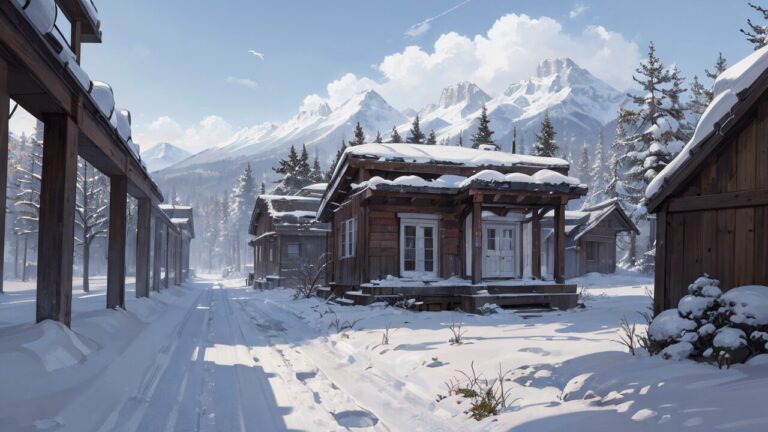 冬/雪景色/家/イラスト素材