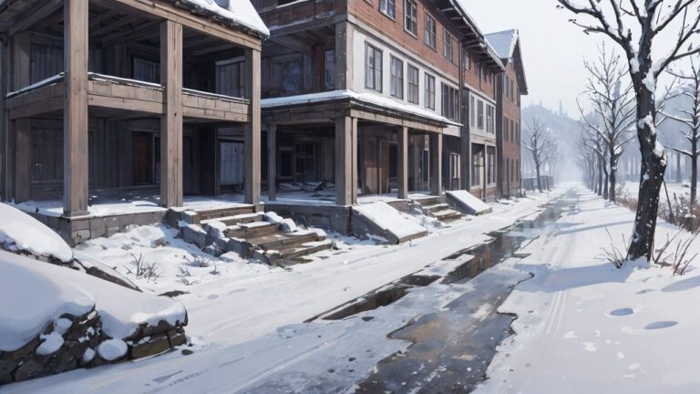 冬/雪景色/大きな建物/イラスト素材