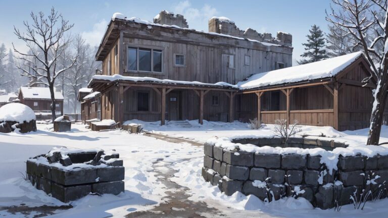 冬/雪景色/建物/井戸/イラスト素材