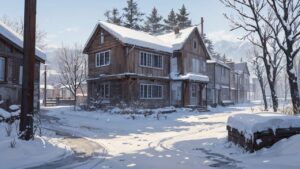 冬/雪景色/建物/家/イラスト素材