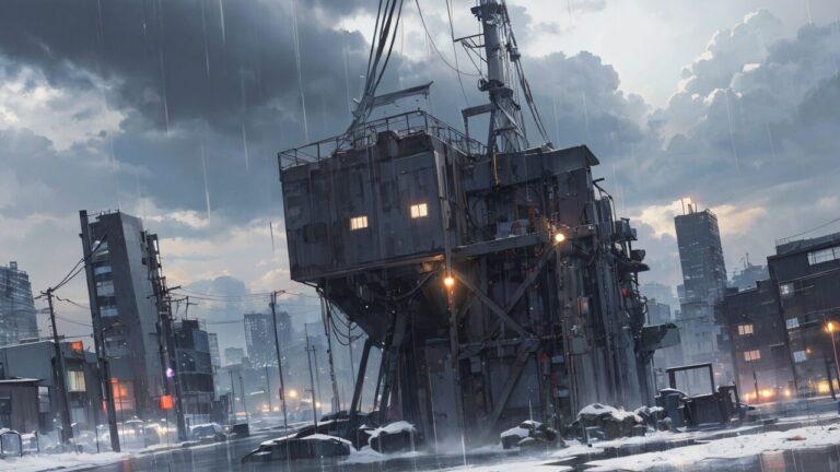 機械/建築物/荒廃/雨/イラスト素材