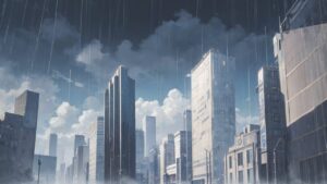 オフィス街/ビル/雨/イラスト素材