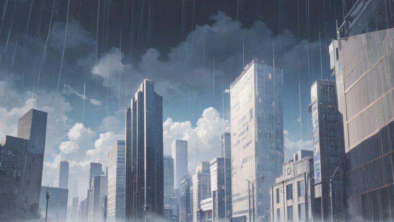 オフィス街/ビル/雨/イラスト素材