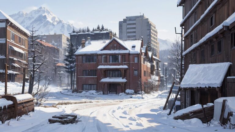 冬/雪景色/冬の街並み/イラスト素材