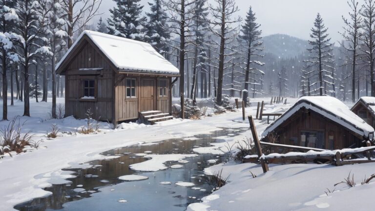 冬/雪景色/小屋/イラスト素材